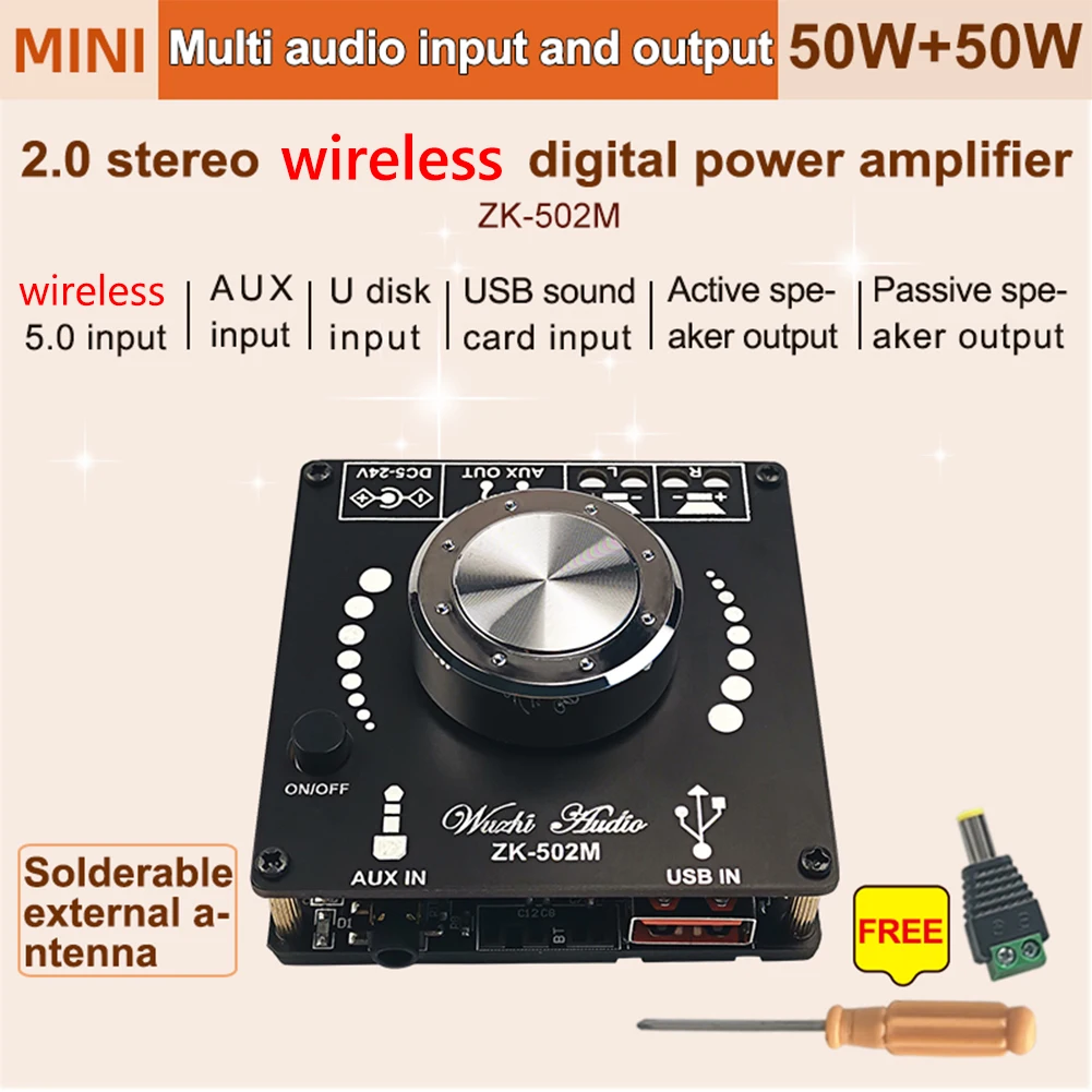 ZK-502M MINI Bluetooth 5.0 Плата усилителя мощности аудио 50 Вт x2 стерео усилитель для домашнего кинотеатра AUX USB
ZK-502M MINI Bluetooth 5.0 Плата усилителя мощности аудио 50 Вт x2 стерео усилитель для домашнего кинотеатра AUX USB