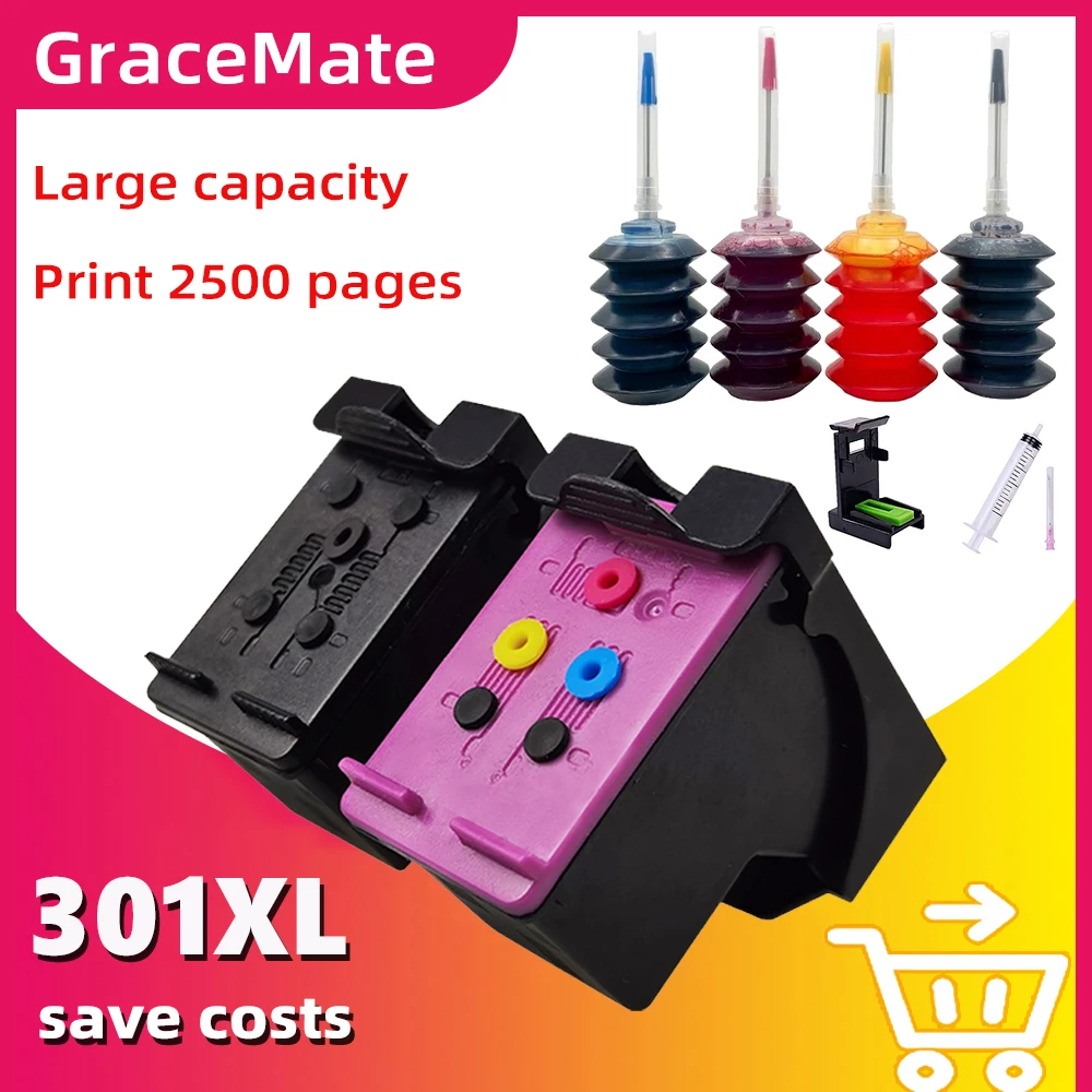 GraceMate 301XL Refillable Ink Cartridge Compatible for hp 301 XL DeskJet 1000 1050 2050 3050 2150 1510 2540 Envy 4500 Printer
GraceMate 301XL Refillable Ink Cartridge Compatible for hp 301 XL DeskJet 1000 1050 2050 3050 2150 1510 2540 Envy 4500 Printer