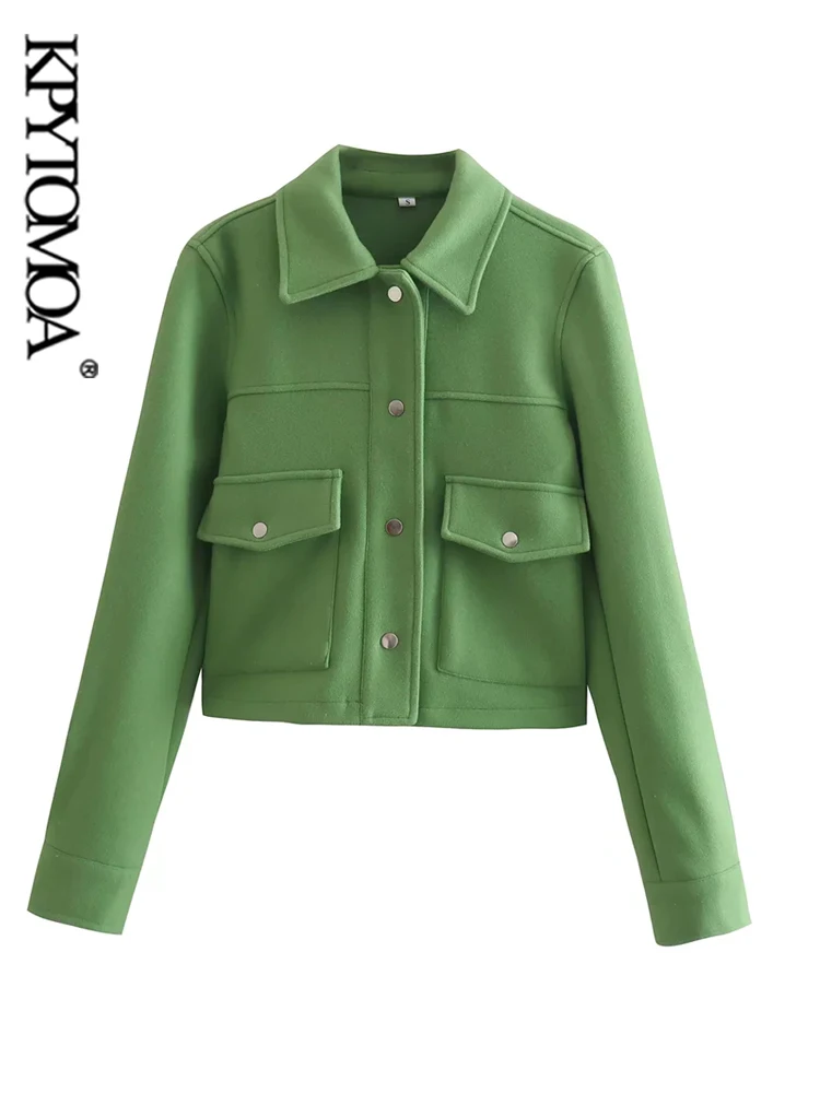 KPYTOMOA Women Fashion With Pockets Cropped Green Jacket Coat Vintage Long Sleeve Snap-button Female Outerwear Chic Tops
KPYTOMOA Women Fashion With Pockets Cropped Green Jacket Coat Vintage Long Sleeve Snap-button Female Outerwear Chic Tops