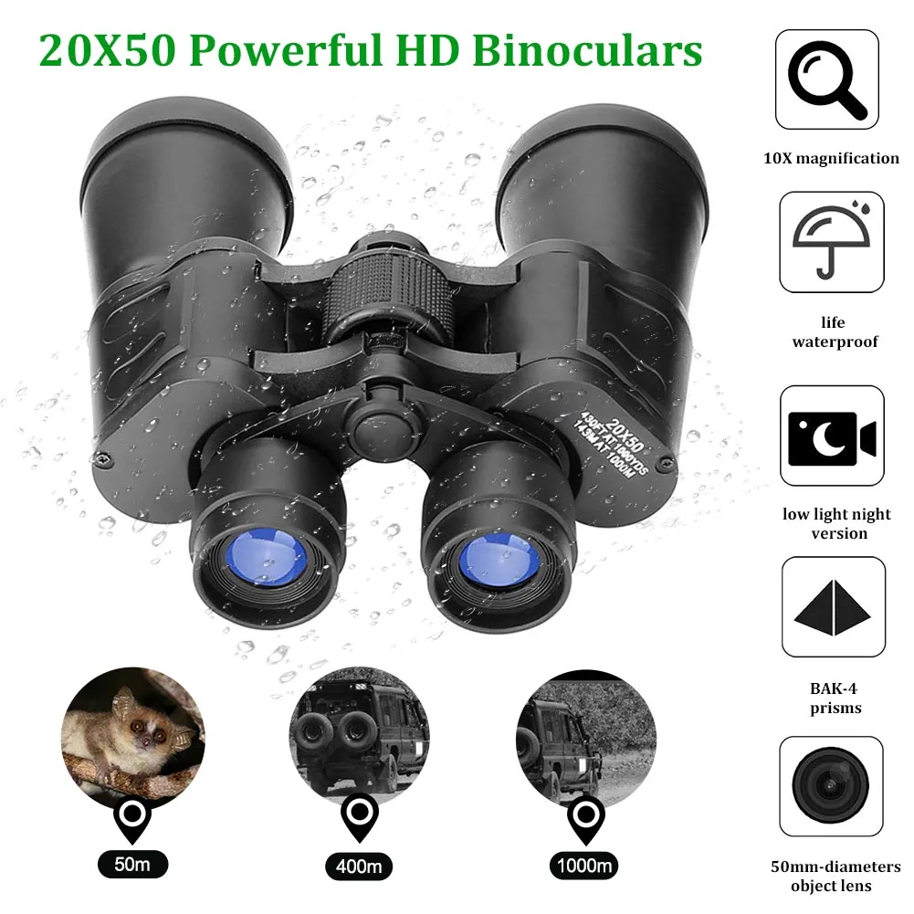 20x50 High Magnification Binoculars Low Light Night Vision Powerful Binoculars Outdoor Hunting Camping Bird Watching Telescope
20x50 High Magnification Binoculars Low Light Night Vision Powerful Binoculars Outdoor Hunting Camping Bird Watching Telescope