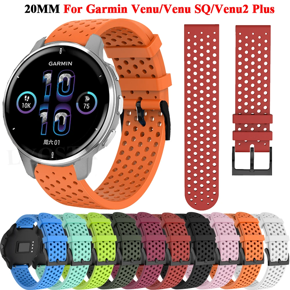 Ремешок силиконовый для смарт-часов Garmin CAME SQ/Vivoactive 3 Venu2 Plus, сменный Браслет для наручных часов, 20 мм, аксессуары 
Ремешок силиконовый для смарт-часов Garmin CAME SQ/Vivoactive 3 Venu2 Plus, сменный Браслет для наручных часов, 20 мм, аксессуары