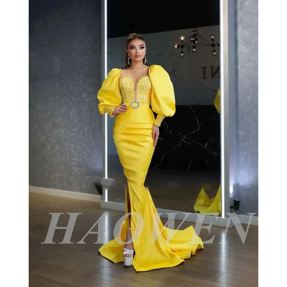 HAOWEN Vintage Satin Long Sleeves Prom Dresses Sweetheart Beads Crystals Floor Length Women Simple Evening Gowns Formal Dress
HAOWEN Vintage Satin Long Sleeves Prom Dresses Sweetheart Beads Crystals Floor Length Women Simple Evening Gowns Formal Dress