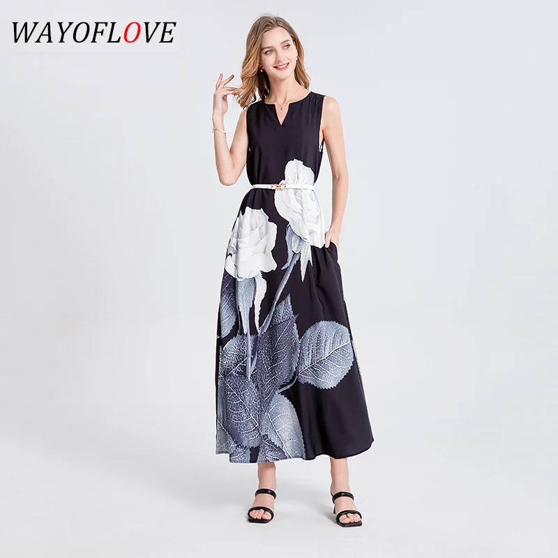 WAYOFLOVE Ladies Spring Summer Black Long Dress Sleeveless V-neck Beach Dresses Elegant Party Rose Printed Vintage Women's Dress
WAYOFLOVE Ladies Spring Summer Black Long Dress Sleeveless V-neck Beach Dresses Elegant Party Rose Printed Vintage Women's Dress