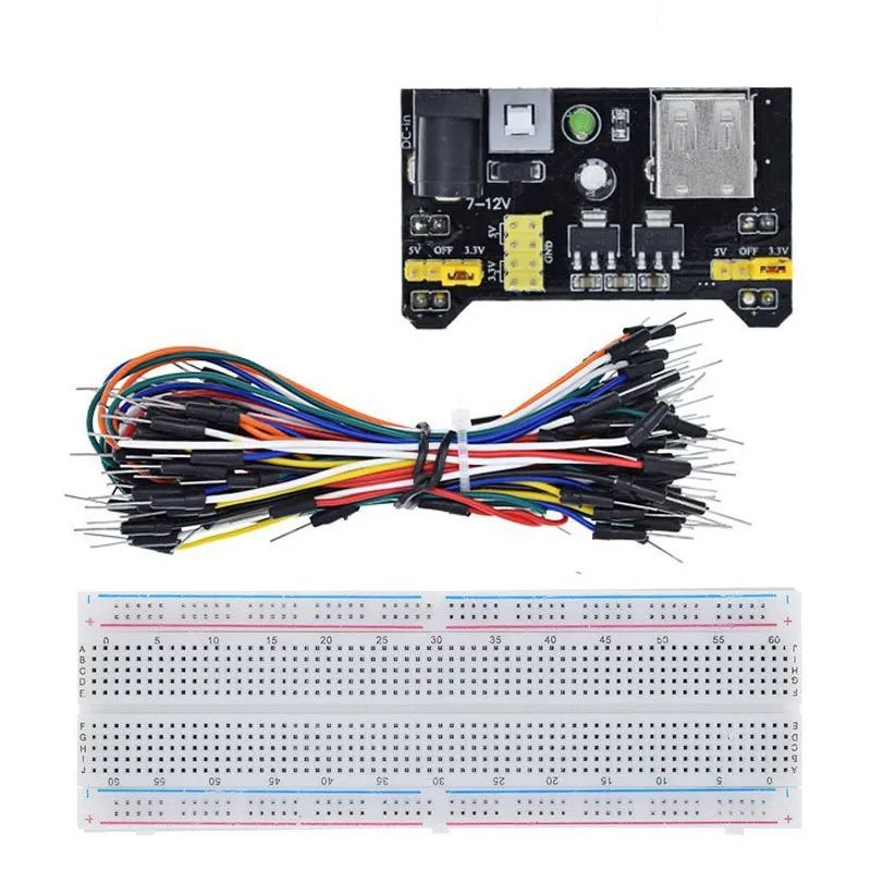 3.3V/5V MB102 Breadboard Power Module+MB-102 830 Points Solderless Prototype Bread Board Kit +65 Flexible Jumper Wires
3.3V/5V MB102 Breadboard Power Module+MB-102 830 Points Solderless Prototype Bread Board Kit +65 Flexible Jumper Wires