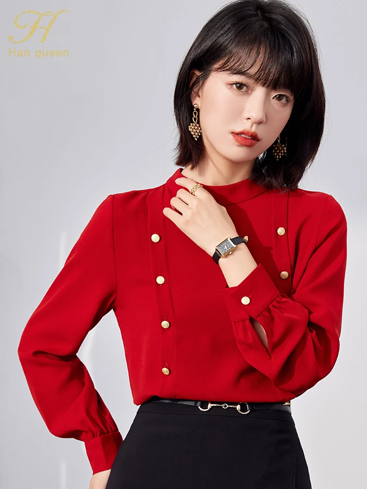 H Han Queen Fashion Buttons Office Blusas Vintage Tops Simple Elegant Chiffon Blouses Korean Long Sleeve Casual Shirts Women
H Han Queen Fashion Buttons Office Blusas Vintage Tops Simple Elegant Chiffon Blouses Korean Long Sleeve Casual Shirts Women