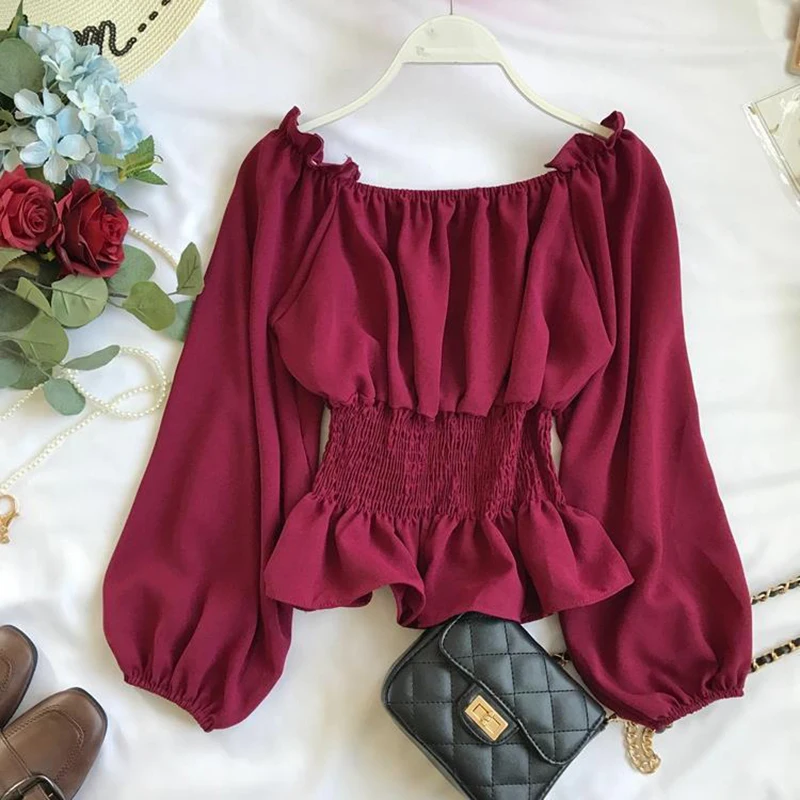 Off Shoulder Top White Shirt Ruffle Top Women Chiffon Blouse Tunics Puff Sleeve Clothing Female Elegant Lady Korean 2022 Spring
Off Shoulder Top White Shirt Ruffle Top Women Chiffon Blouse Tunics Puff Sleeve Clothing Female Elegant Lady Korean 2022 Spring