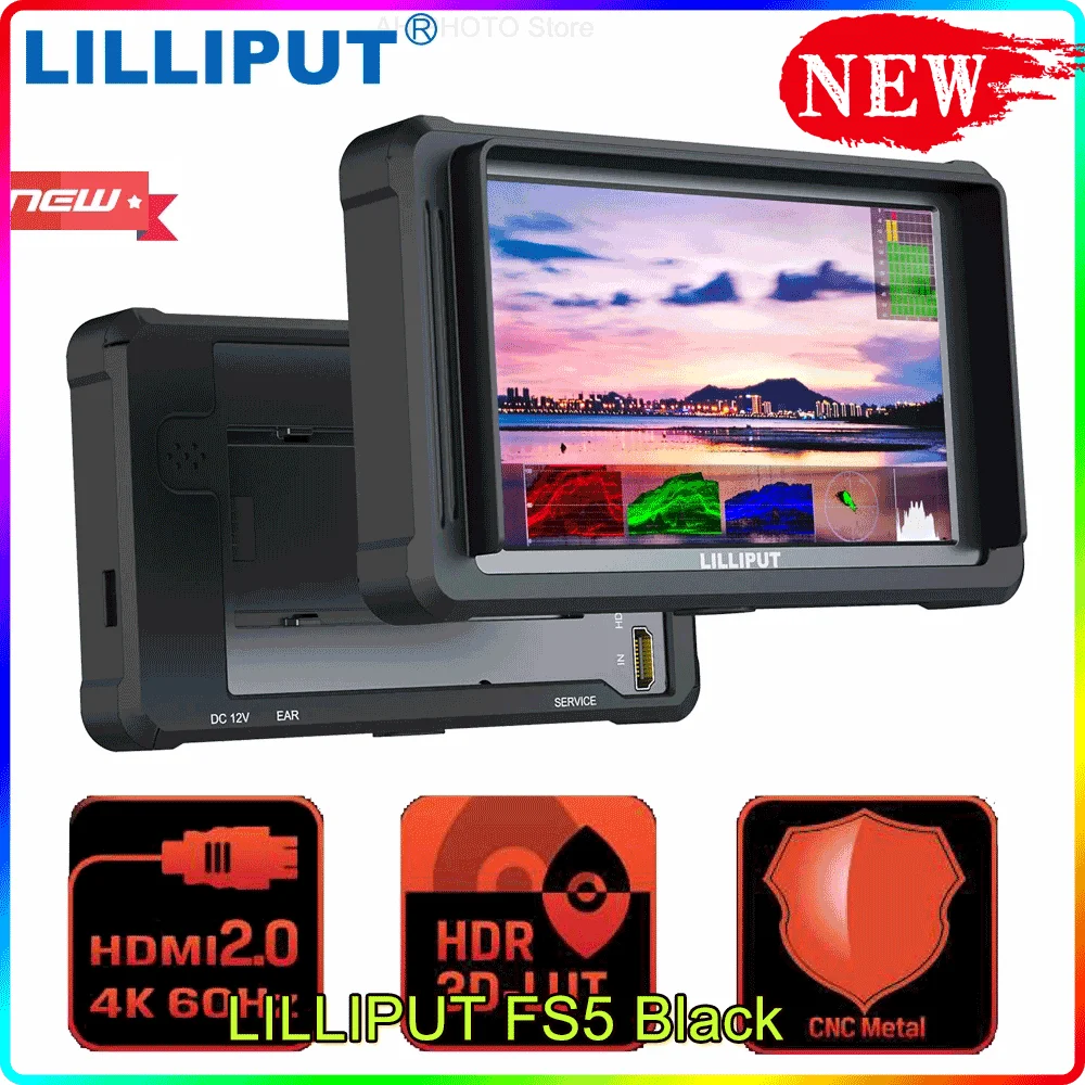 

Монитор полевой LILLIPUT FS5, черный, 5,4 дюйма, для камеры, DSLR, 3D, LUT, 3G-SDI, IPS, FHD, 1920x1200, поддержка видеофокуса, 4K, 60 Гц, HDMI