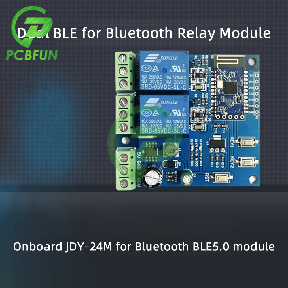 DC 7-80V 1/2 Channel BLE for Bluetooth 5.0 Relay Module UART Debug Interface Connect to MCU with Diode Effusion Protection
DC 7-80V 1/2 Channel BLE for Bluetooth 5.0 Relay Module UART Debug Interface Connect to MCU with Diode Effusion Protection