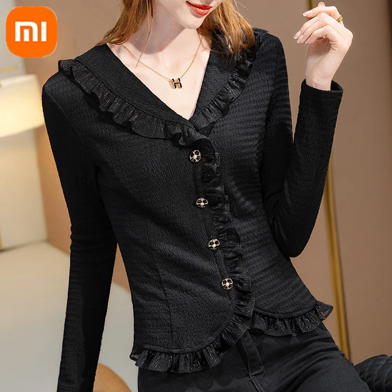 2022 Xiaomi DANYU women's V-neck shirt autumn ruffles skin-friendly and comfortable chiffon shirt waist long-sleeved top
2022 Xiaomi DANYU women's V-neck shirt autumn ruffles skin-friendly and comfortable chiffon shirt waist long-sleeved top