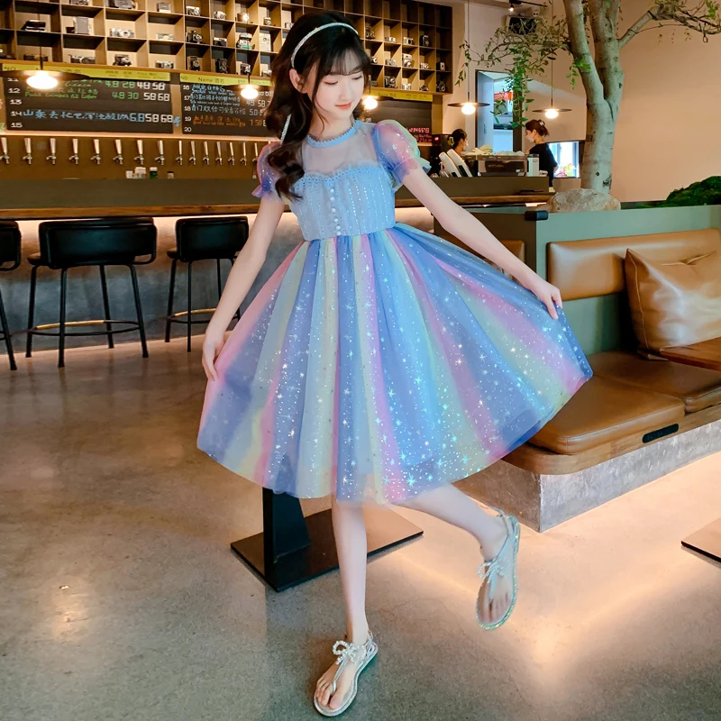 Girls Dress 2023 Summer New Rainbow Mesh Sweet Princess Sequined Children's Clothes Stage Performance Costume 
Girls Dress 2023 Summer New Rainbow Mesh Sweet Princess Sequined Children's Clothes Stage Performance Costume