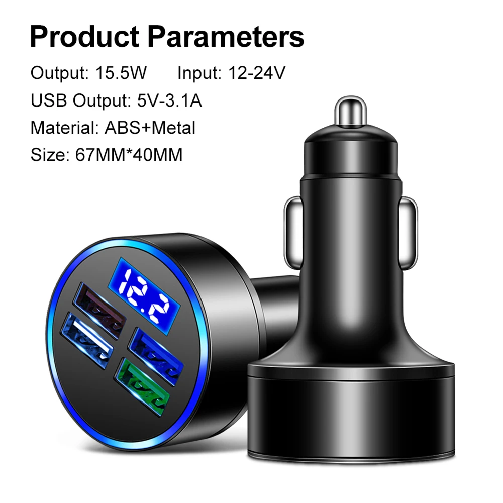 Digital Display Car Charger Multi-function Car Charger 4USB Interface Car Charger Fast Charge Car Charger For Phone 15.5W
Digital Display Car Charger Multi-function Car Charger 4USB Interface Car Charger Fast Charge Car Charger For Phone 15.5W