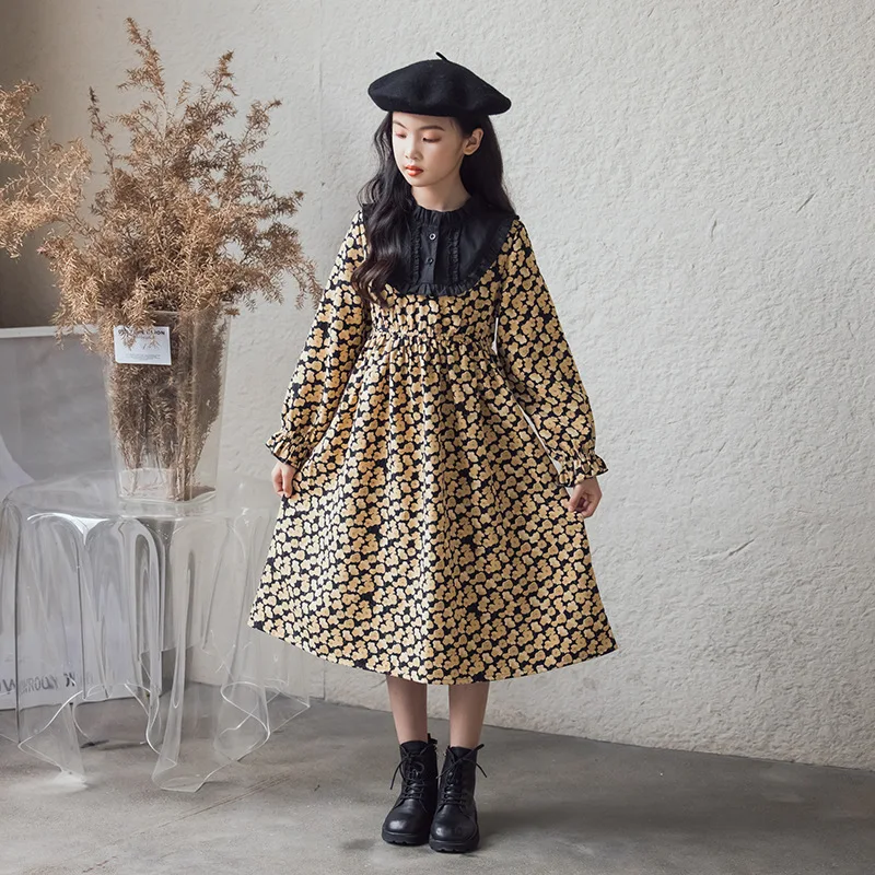 Kids Girl Yellow Flower Print Dresses 10 12 years Fall Winter Corduroy Clothes Sweet Elegant Teen Girl Long Dress
Kids Girl Yellow Flower Print Dresses 10 12 years Fall Winter Corduroy Clothes Sweet Elegant Teen Girl Long Dress