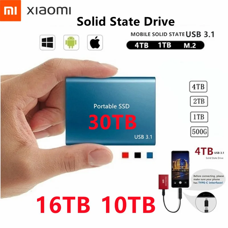 Xiaomi Original Portable SSD High-capacity USB3.1 Type-C To USB Interface 30TB High-speed Computer Storage Mobile Hard Drive
Xiaomi Original Portable SSD High-capacity USB3.1 Type-C To USB Interface 30TB High-speed Computer Storage Mobile Hard Drive