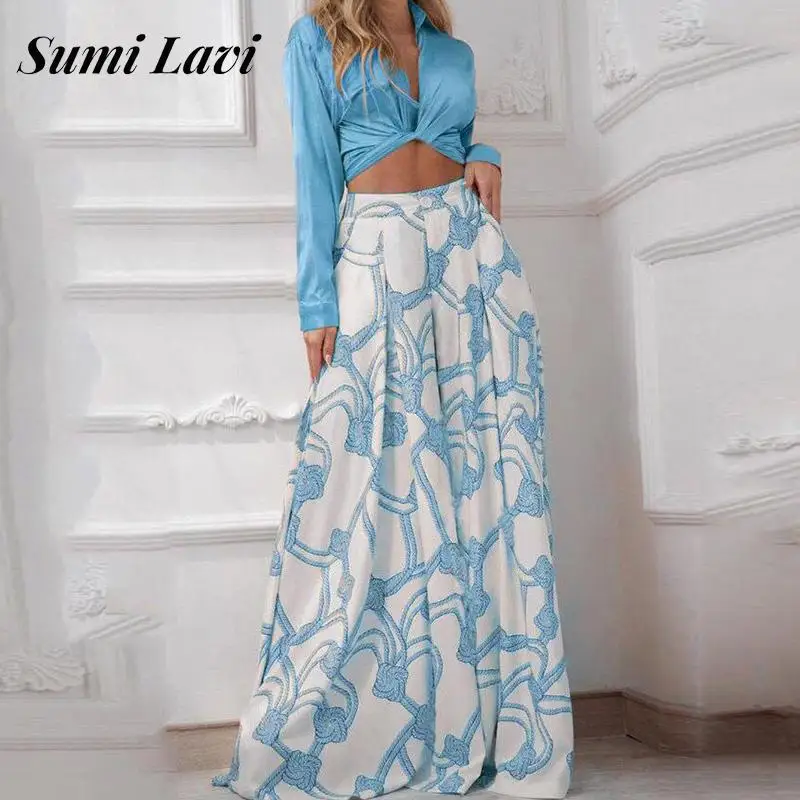 Spring Ladies Lapel Long Sleeve Two Piece Set Sexy Crop Shirt Top+Wide Leg Pants Sets Fashion Pattern Print Women Loose Outfits
Spring Ladies Lapel Long Sleeve Two Piece Set Sexy Crop Shirt Top+Wide Leg Pants Sets Fashion Pattern Print Women Loose Outfits