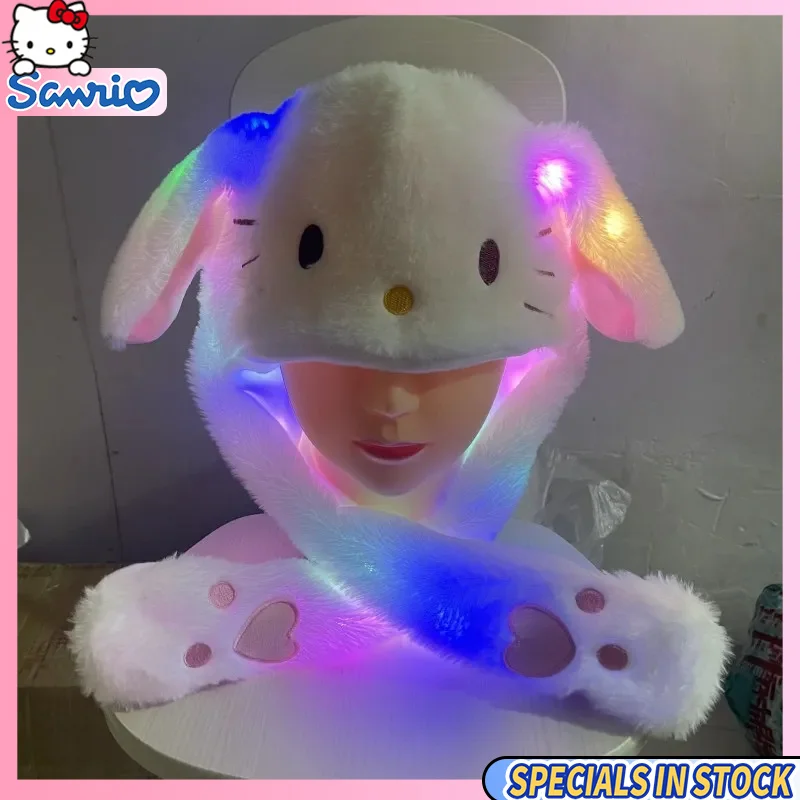

Miniso Original Anime Kawaii Sanrio Anime Glowing Plush Hat Kuromi Cinnamoroll Movable Ears Hat Winter Girl Soft Plush Toy Gift
