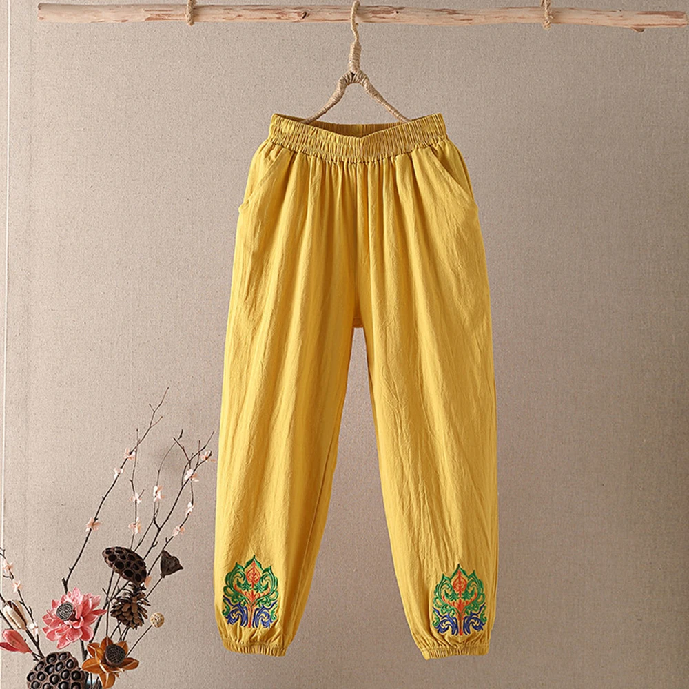 Trousers Women's Chinese Embroidered Sweatpants Elastic Waist Wide Legs Plus Size Jogging Women's Casual Loose Harem Pants
Trousers Women's Chinese Embroidered Sweatpants Elastic Waist Wide Legs Plus Size Jogging Women's Casual Loose Harem Pants