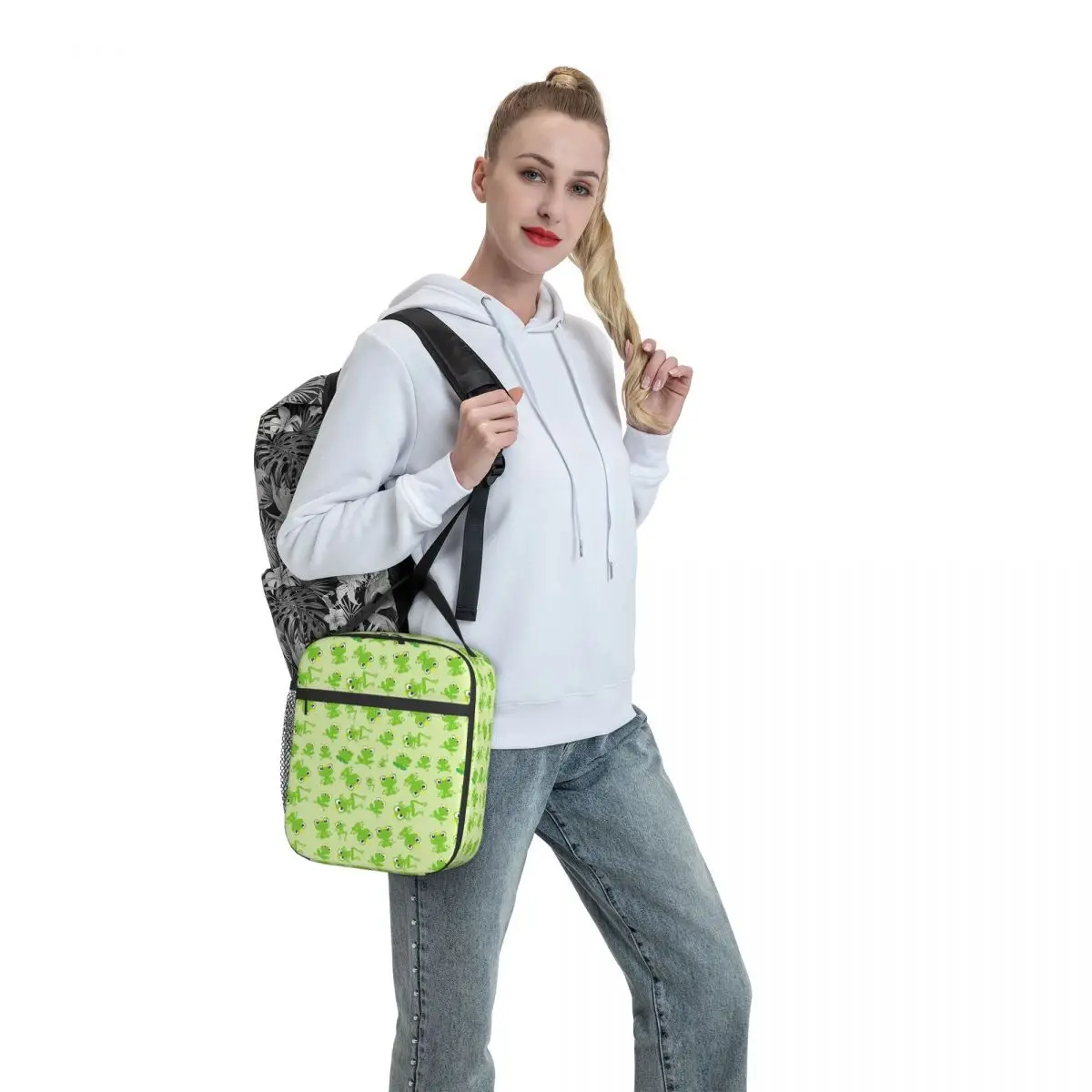 Frog Prince Pattern Lunch Bag with Handle Kawaii Green Cartoon Frogs Cute Mesh Pocket Cooler Bag Clutch Picnic Food Thermal Bag 
Frog Prince Pattern Lunch Bag with Handle Kawaii Green Cartoon Frogs Cute Mesh Pocket Cooler Bag Clutch Picnic Food Thermal Bag