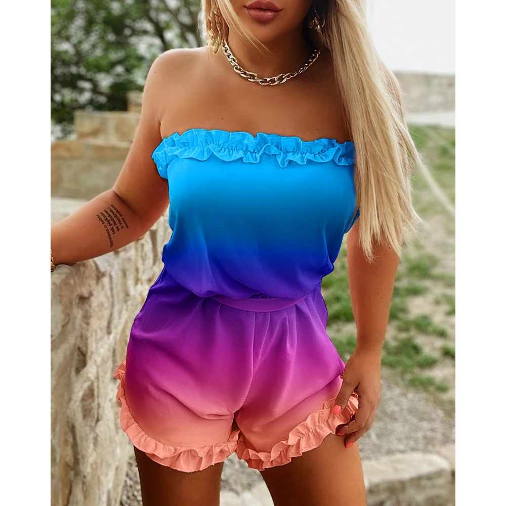 2022 New Fashion Solid Color Frill Hem Pastel Backless Bandeau Romper for Women Beach Wear Sleeveless Suit Femme 
2022 New Fashion Solid Color Frill Hem Pastel Backless Bandeau Romper for Women Beach Wear Sleeveless Suit Femme