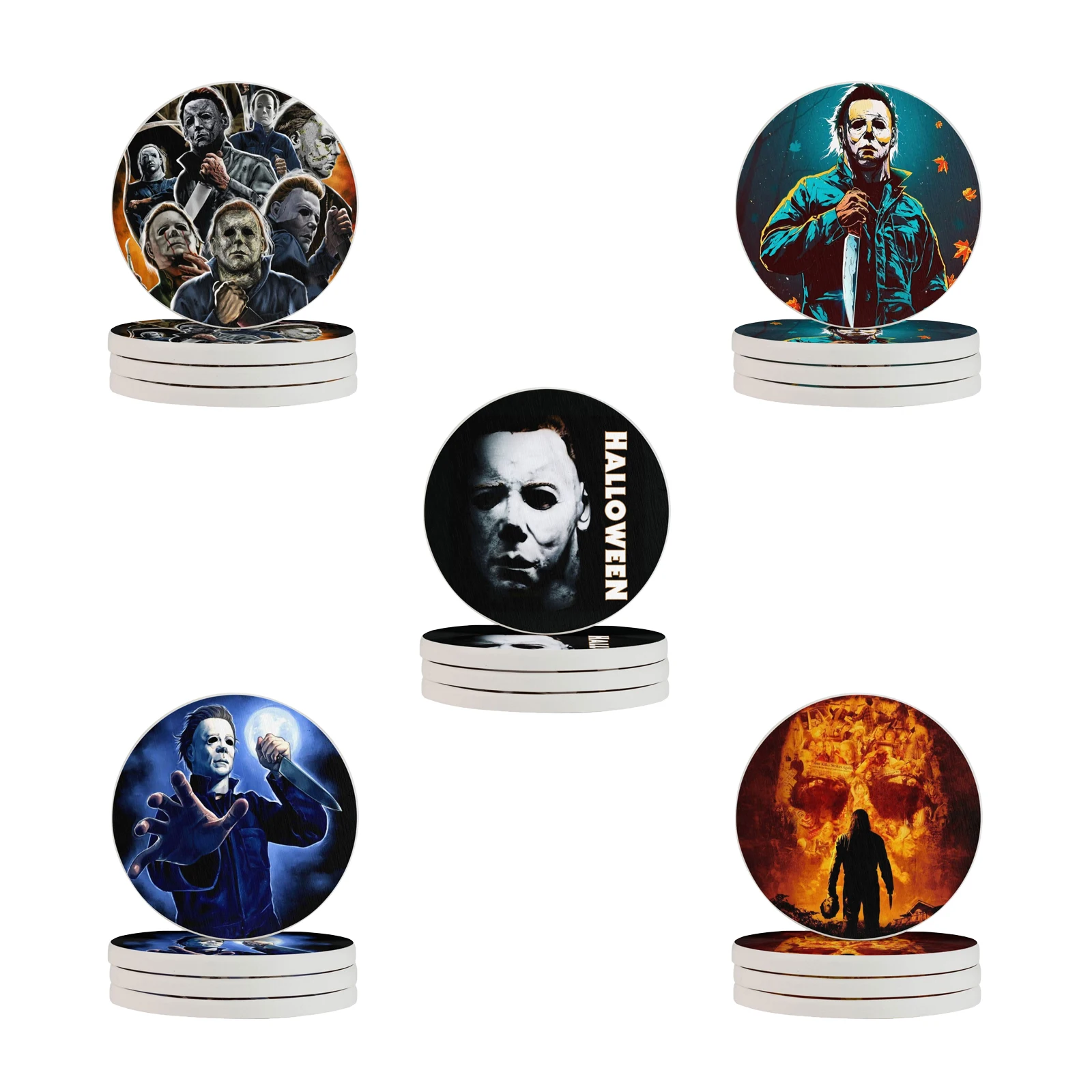 Ужасный фильм Хэллоуин Майкл Майерс Подставка под напитки для защиты стола круглые подставки под чашки коврик для дома и кухни
Ужасный фильм Хэллоуин Майкл Майерс Подставка под напитки для защиты стола круглые подставки под чашки коврик для дома и кухни