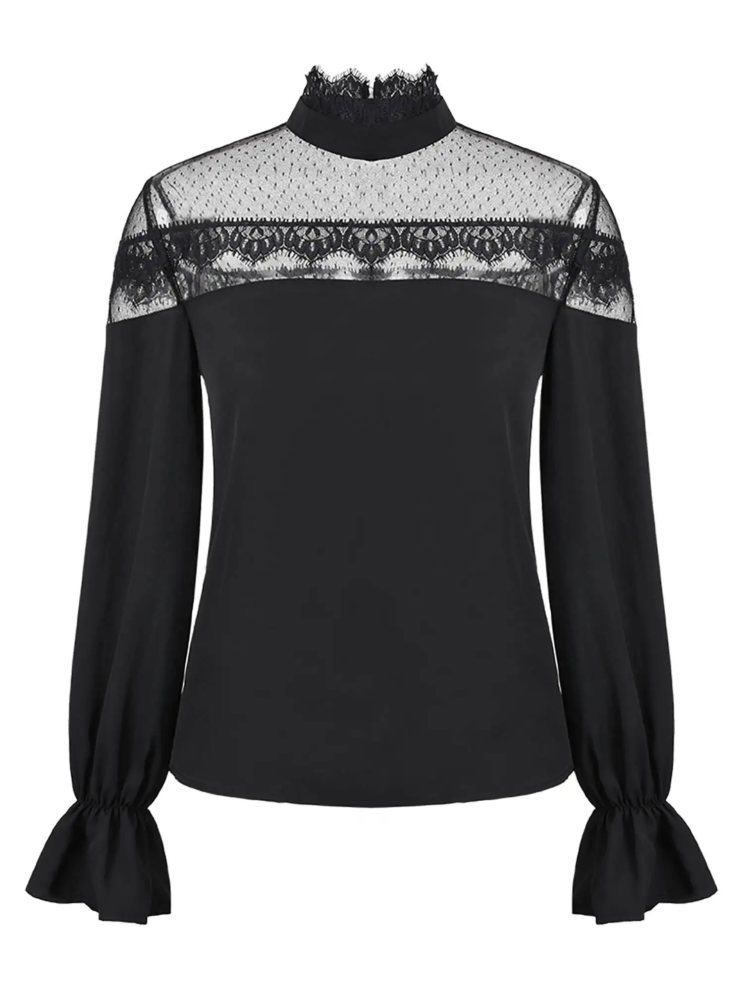 See Through Mesh Lace Patchwork Tops Blouse Stand Collar Women Casual Long Sleeve Black Blouse Ladies Elegant OL Tops Blusas
See Through Mesh Lace Patchwork Tops Blouse Stand Collar Women Casual Long Sleeve Black Blouse Ladies Elegant OL Tops Blusas