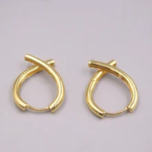 AU750 Real Pure 18K Yellow Gold Stud Men Women Glossy Cross Heart Hoop Earrings 3.8g