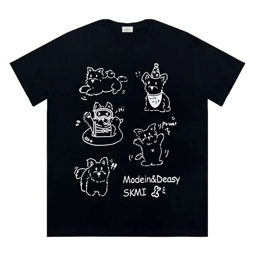 American retro street dog pattern design printed T-shirt for men and women loose and versatile sweet and cool style couple top
American retro street dog pattern design printed T-shirt for men and women loose and versatile sweet and cool style couple top