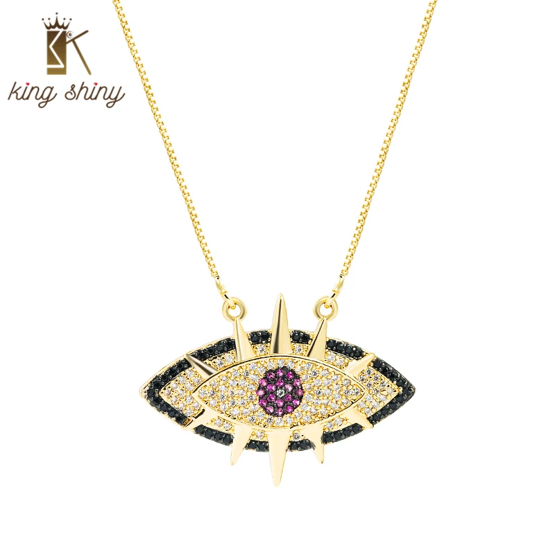 King Shiny Bohemia Color Cubic Zirconia Lucky Evil Eye Pendant Necklace Gold Plated Copper Collar Necklace Female Birthday Gifts
King Shiny Bohemia Color Cubic Zirconia Lucky Evil Eye Pendant Necklace Gold Plated Copper Collar Necklace Female Birthday Gifts