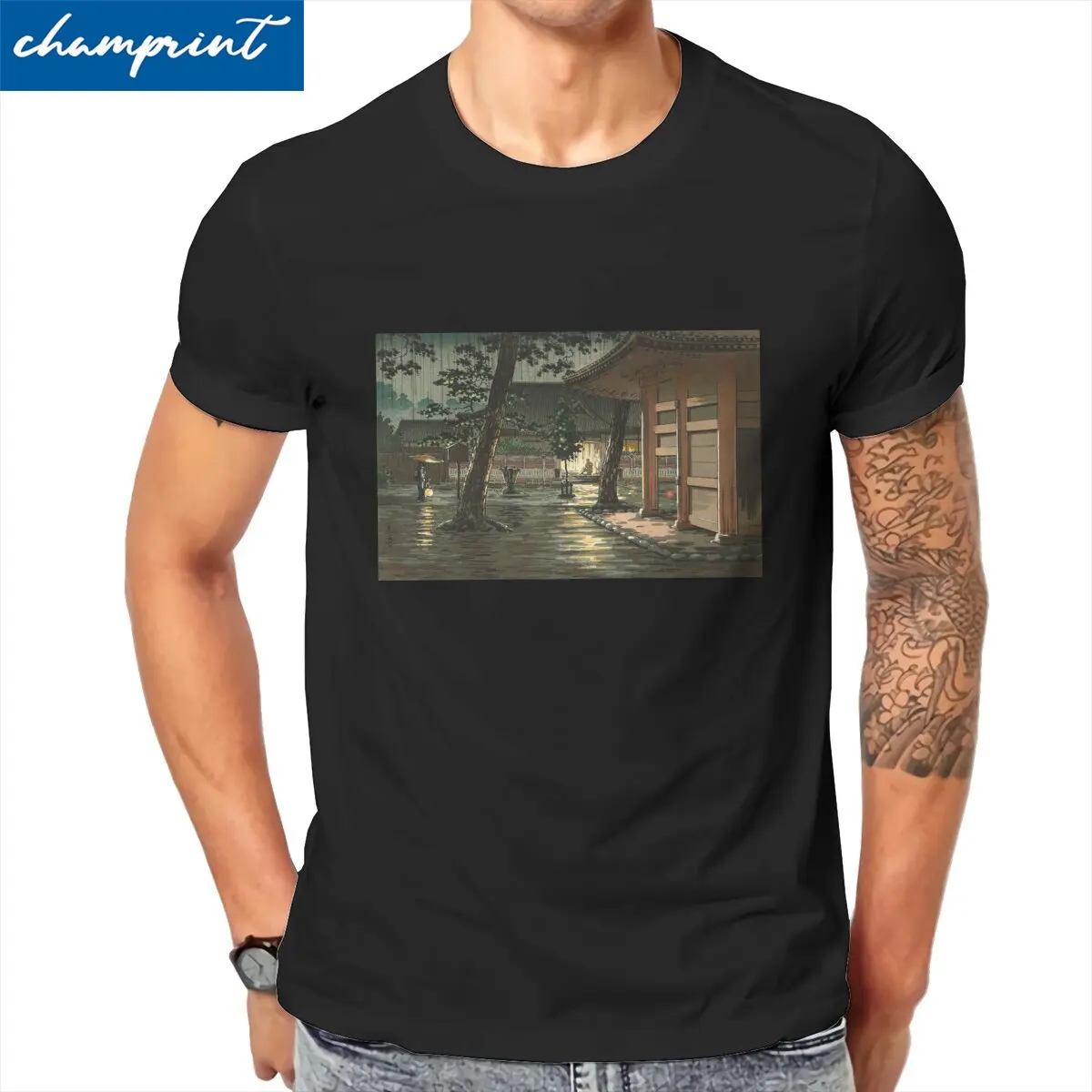 

Sengakuji Temple T-Shirt Men Traditional Ukiyoe Painting Novelty Cotton Tees Round Collar Short Sleeve T Shirt Adult Clothing