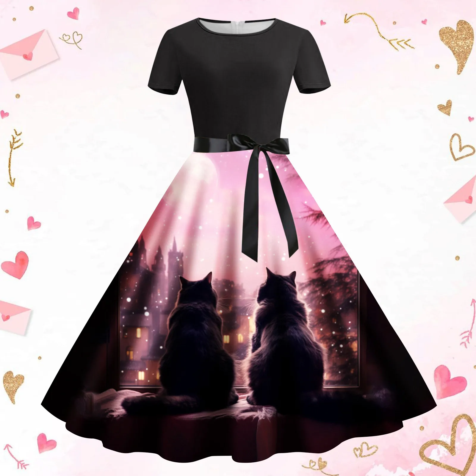 Womens Fashion Valentines Day Cat Print Round Neck Short Sleeve Retro Casual Dress One Comfy Dresses Dresses for Mom
Womens Fashion Valentines Day Cat Print Round Neck Short Sleeve Retro Casual Dress One Comfy Dresses Dresses for Mom