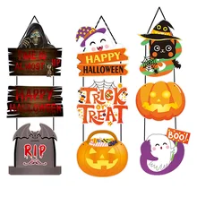 Halloween Pumpkin RIP Door Hangings Witch Hat Trick Or Treat Door Sign Pendant Happy Halloween Day Ghost Festival Decor For Home
