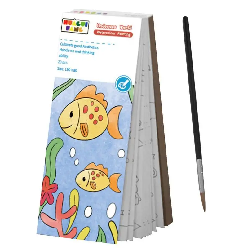 

Карманная книга для рисования акварелью для детей, акварель, обучение раскрашиванию, искусственные животные, книжки для раскрашивания животных для малышей