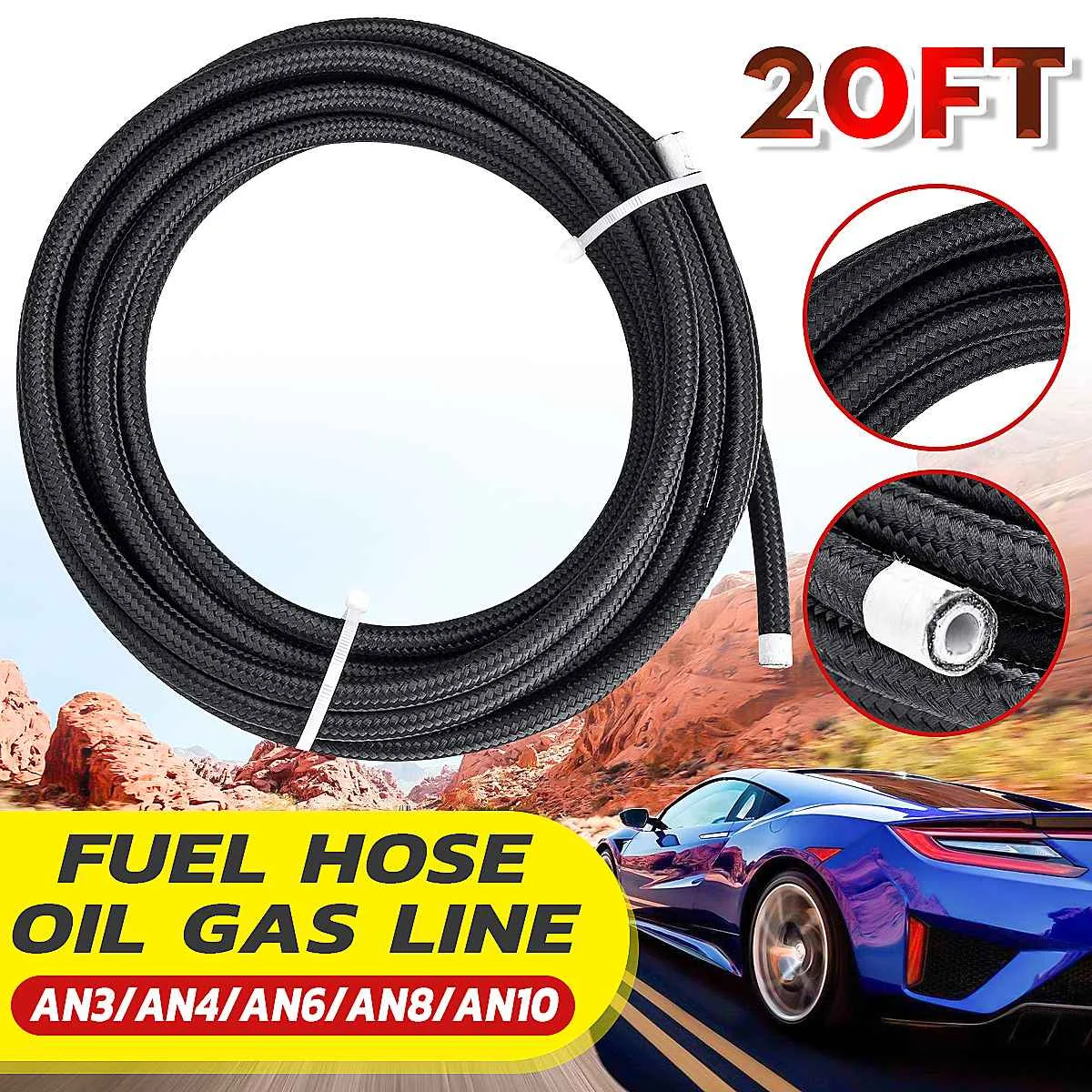 20FT AN3 AN4 AN6 AN8 AN10 Stainless Steel Fuel Hose Oil Gas Cooler Hose Line Pipe Tube Outside 304 Braided Inside PTFE
20FT AN3 AN4 AN6 AN8 AN10 Stainless Steel Fuel Hose Oil Gas Cooler Hose Line Pipe Tube Outside 304 Braided Inside PTFE