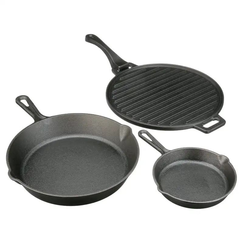 Cast Iron Skillet Set with Handles and Griddle, Pre-seasoned, 6", 10.5", 11"
Cast Iron Skillet Set with Handles and Griddle, Pre-seasoned, 6", 10.5", 11"