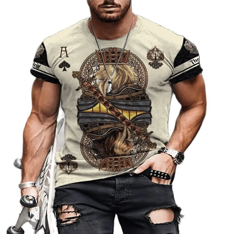 Poker Lion Printing T Shirts For Men Fashion O-neck Short Sleeve Tees Street Hip Hop Harajuku Tops Leisure Punk Style Pullover
Poker Lion Printing T Shirts For Men Fashion O-neck Short Sleeve Tees Street Hip Hop Harajuku Tops Leisure Punk Style Pullover