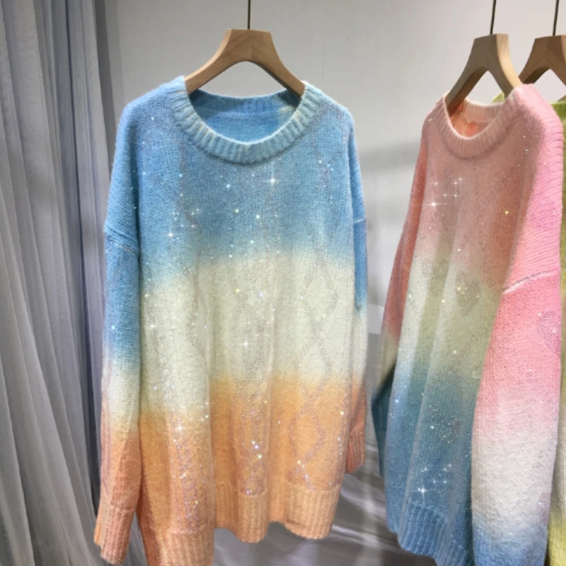 European Gradient Sweater Women Heavy Embroidery Rhinestone Hot Drilling Sweater Thickened Cable-Knit Top Loose Mid-Length
European Gradient Sweater Women Heavy Embroidery Rhinestone Hot Drilling Sweater Thickened Cable-Knit Top Loose Mid-Length