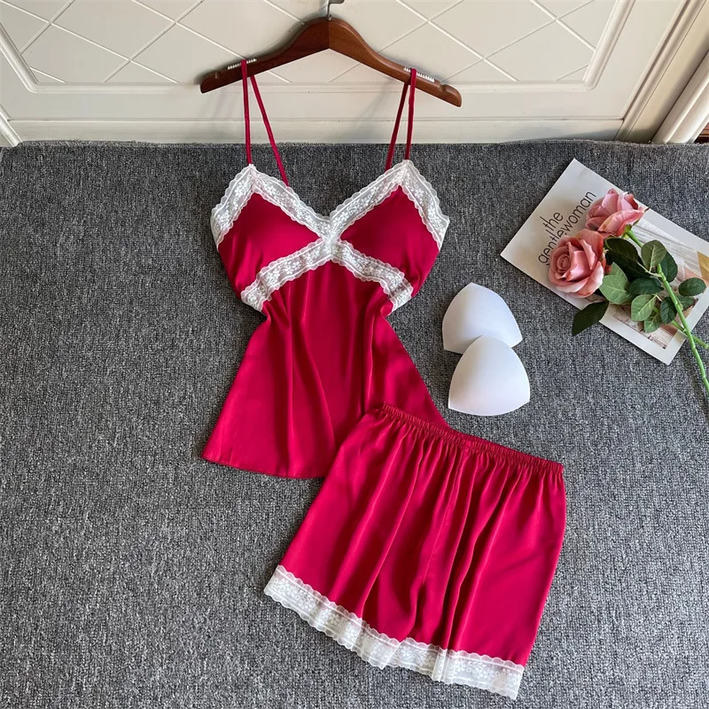 Women 2PCS Pajamas Set Sleepwear Spring Summer Spaghetti Strap Pijamas Suit Nightwear Sexy Patchwork Lace Home Wear Loungewear
Women 2PCS Pajamas Set Sleepwear Spring Summer Spaghetti Strap Pijamas Suit Nightwear Sexy Patchwork Lace Home Wear Loungewear