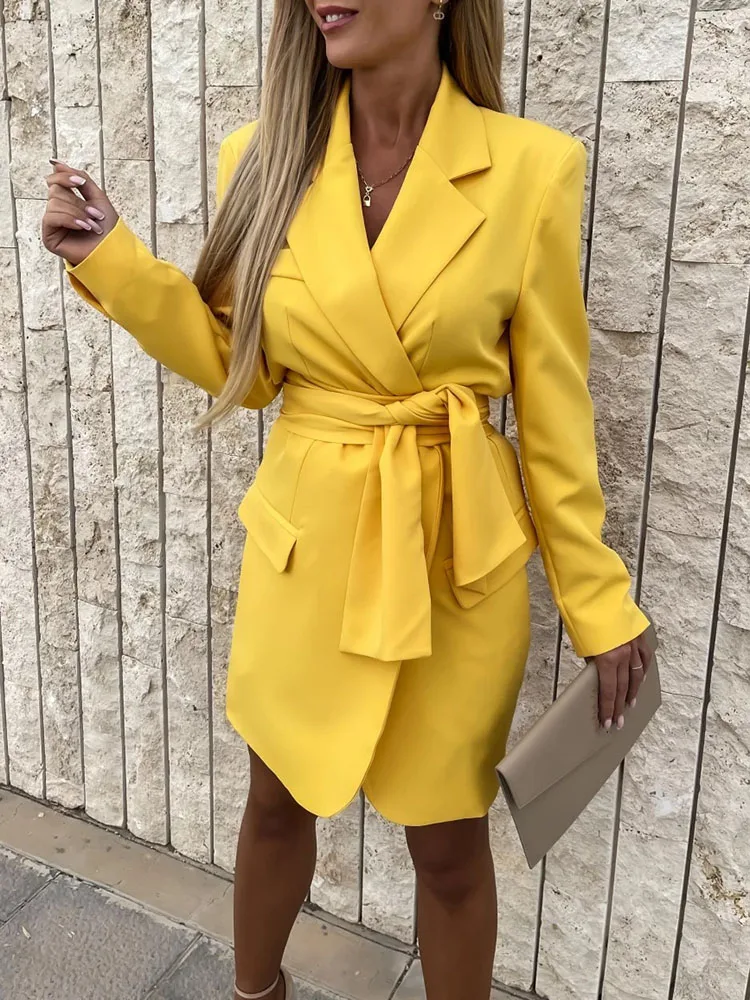 Office Women Temperament Slim Mini Dress Solid Long Sleeve Lace Up Waist A-Line Dress Ladies Lapel Pocket Spring Cardigan Dress
Office Women Temperament Slim Mini Dress Solid Long Sleeve Lace Up Waist A-Line Dress Ladies Lapel Pocket Spring Cardigan Dress