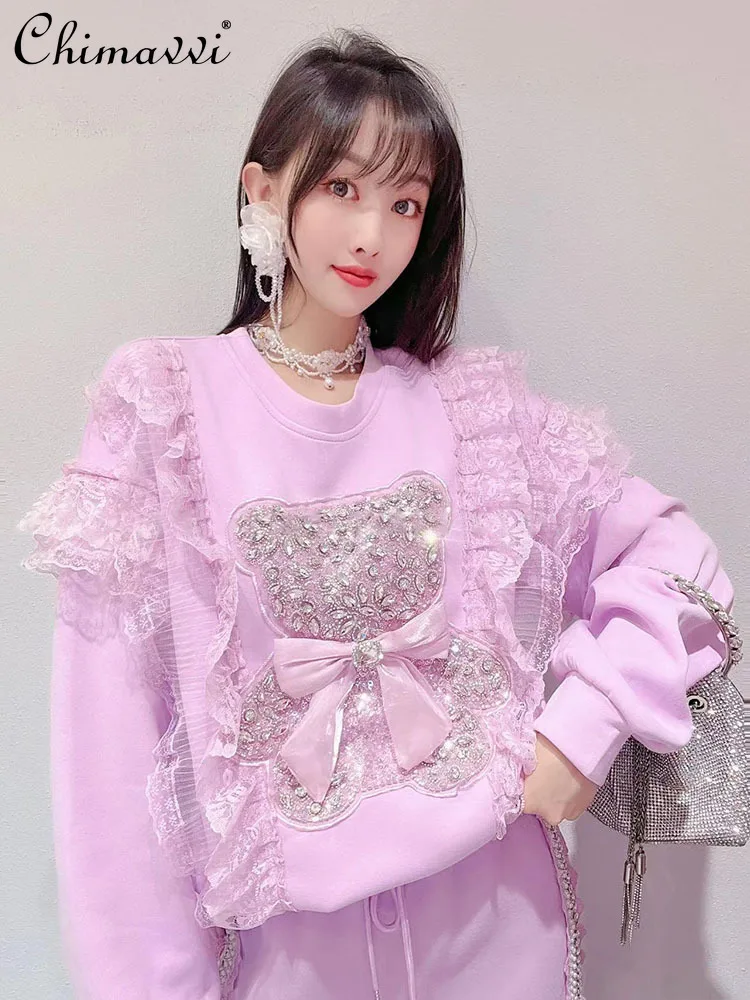Sweatshirts for Women 2022 Autumn New Korean Style Sweet Heavy Rhinestone Sequins Bear Lace Loose Slimming Pullover Hoodies
Sweatshirts for Women 2022 Autumn New Korean Style Sweet Heavy Rhinestone Sequins Bear Lace Loose Slimming Pullover Hoodies