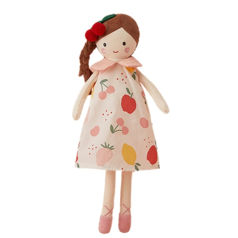 

35cm Cartoon Girl Doll with Cherry Print Skirt 13.77Inches Soft Girl Shape Stuffed Doll Children Appease Sleeping Gift