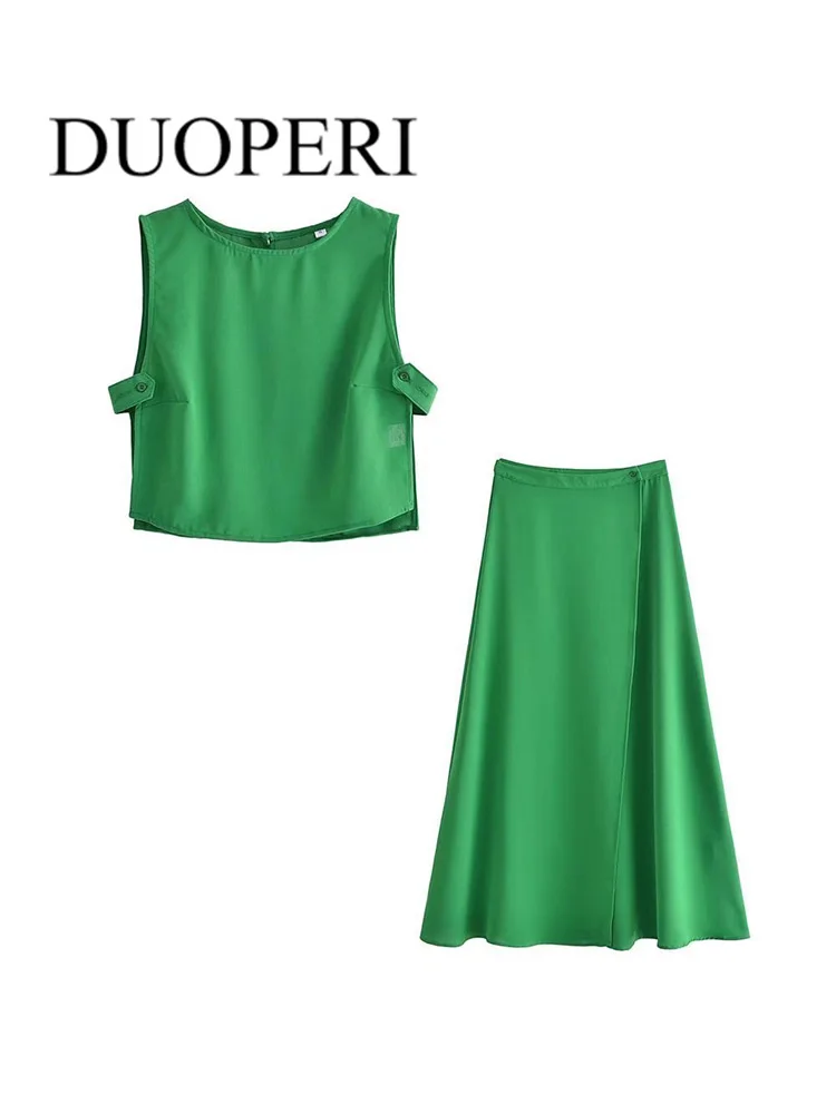 DUOPERI Women Fashion Two Piece Satin Sleeveless Blouses AND High-Waist Midi Skirts Chic Lady Women Outfit Skirt Sets
DUOPERI Women Fashion Two Piece Satin Sleeveless Blouses AND High-Waist Midi Skirts Chic Lady Women Outfit Skirt Sets