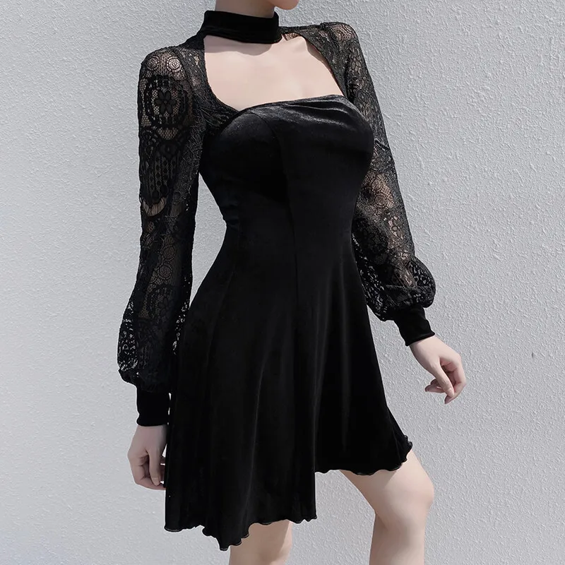 2021 New Fashion Club Party Casual Dark Dress Female Black Dress Women Gothic Lantern Long Sleeve Lace Velvet Patchwork Dress
2021 New Fashion Club Party Casual Dark Dress Female Black Dress Women Gothic Lantern Long Sleeve Lace Velvet Patchwork Dress