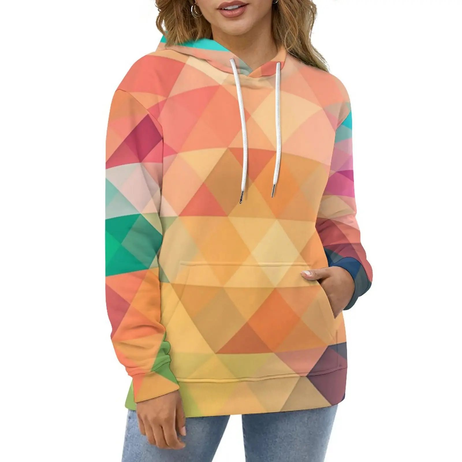 

Colorful Geo Print Hoodies Women Ombre Checkered Street Fashion Casual Pullover Hoodie Autumn Trendy Custom Sweatshirts 5XL 6XL