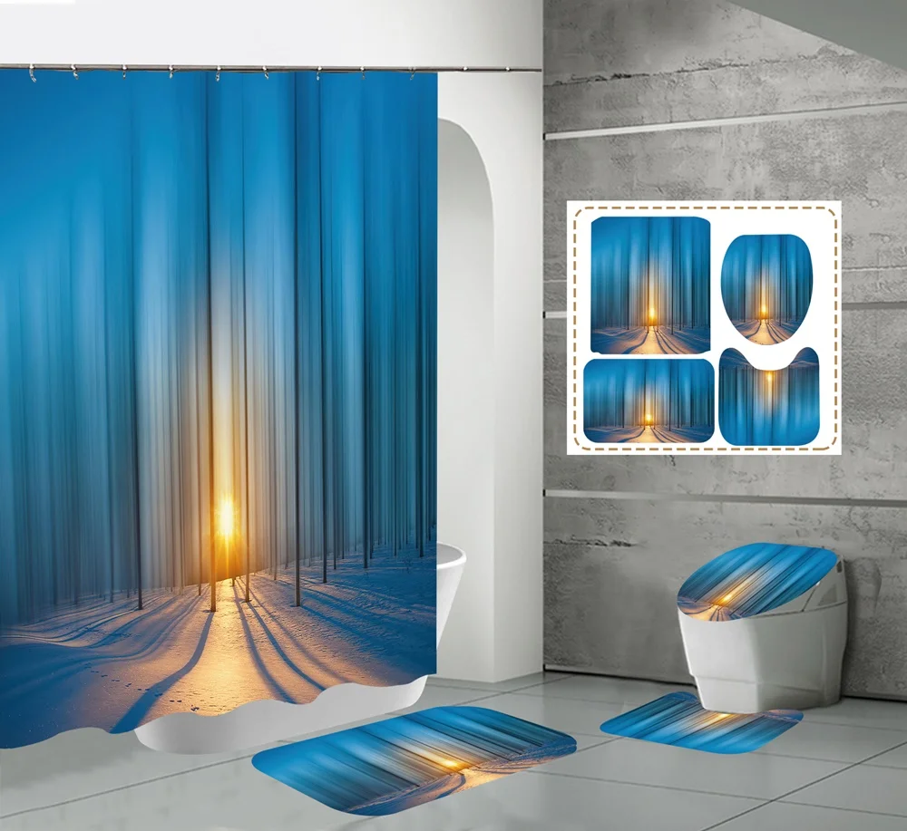 Blue Fantasy Forest Fabric Shower Curtains Winter Sunset Bathroom Curtain Set Anti-skid Rug Carpet Toilet Lid Cover Bath Mat Set
Blue Fantasy Forest Fabric Shower Curtains Winter Sunset Bathroom Curtain Set Anti-skid Rug Carpet Toilet Lid Cover Bath Mat Set