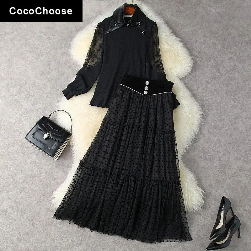 2022 Spring Women Dress Sets Designer Fashion Removable Collar Lace Sleeve Knitted Top With High Waisted Mesh Skirt Suits Black
2022 Spring Women Dress Sets Designer Fashion Removable Collar Lace Sleeve Knitted Top With High Waisted Mesh Skirt Suits Black