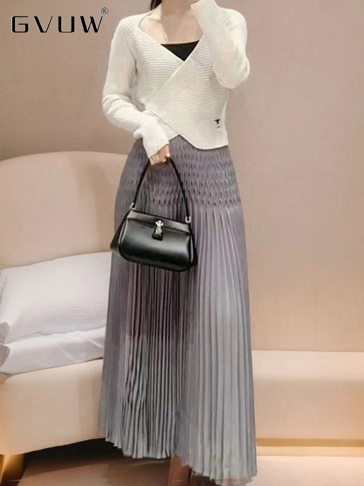 GVUW Elegant Knitted Set For Women Irregular V-neck Long Sleeve Top Elastic Waist A-line Skirt Female 2023 Autumn New 17G2021
GVUW Elegant Knitted Set For Women Irregular V-neck Long Sleeve Top Elastic Waist A-line Skirt Female 2023 Autumn New 17G2021