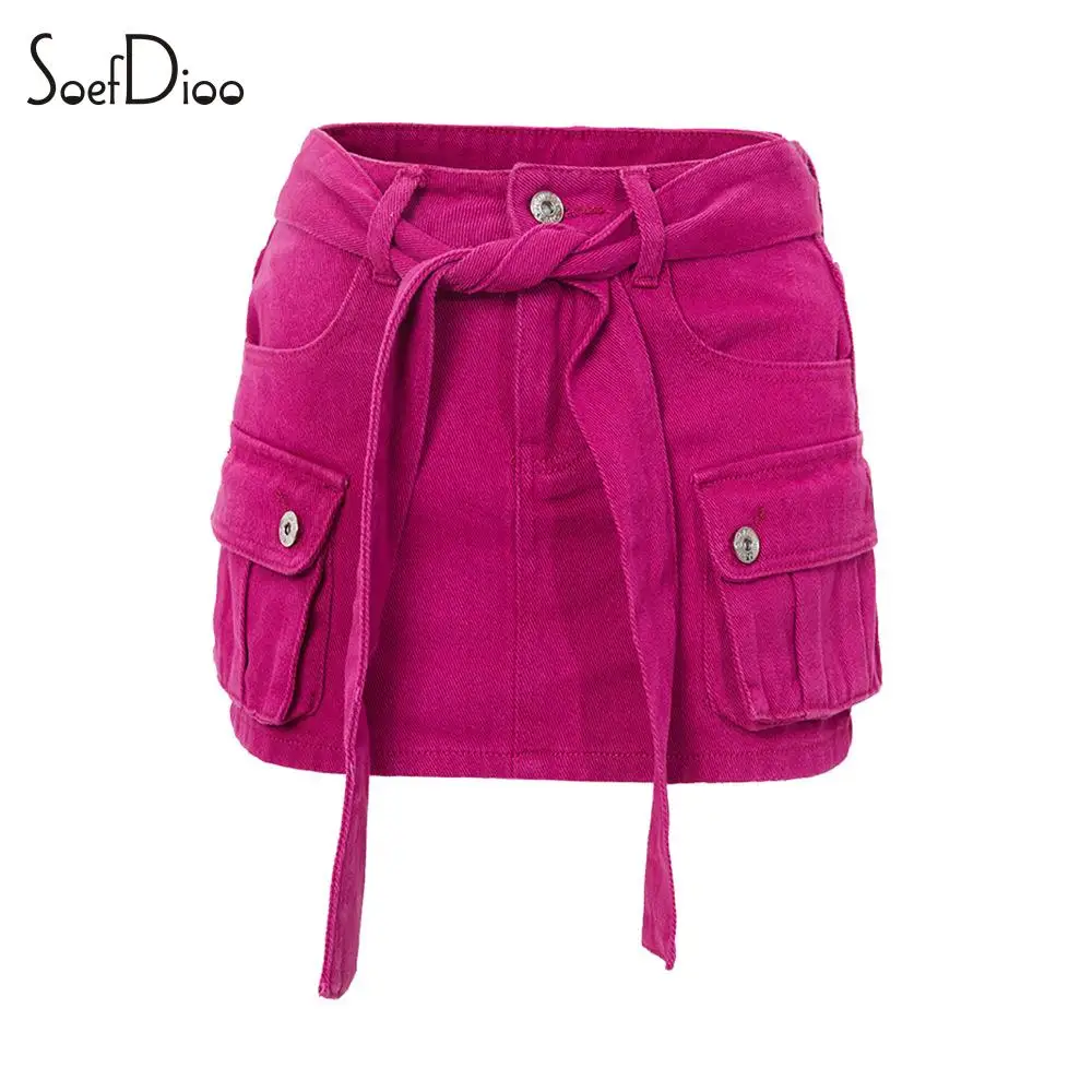 Soefdioo Solid Belt Lace Up Decoration Mini Skirt Fashion Pockets Zippers Summer 2023 Casual Women Skirts Streetwear Outfits
Soefdioo Solid Belt Lace Up Decoration Mini Skirt Fashion Pockets Zippers Summer 2023 Casual Women Skirts Streetwear Outfits