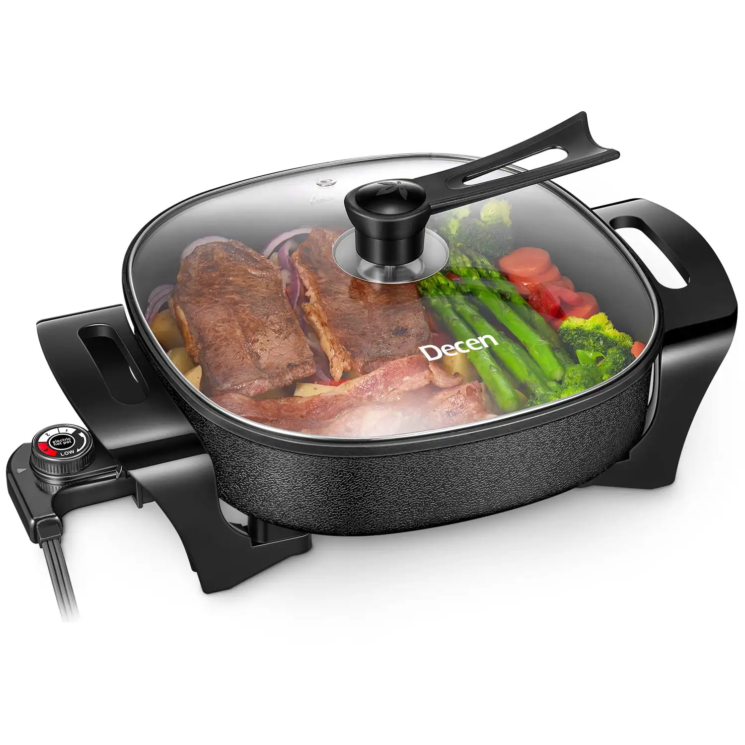 Electric Skillet,12 Inch Deep Non Stick,Standable Glass Lid,3 Marked Heating Levels,1360W
Electric Skillet,12 Inch Deep Non Stick,Standable Glass Lid,3 Marked Heating Levels,1360W