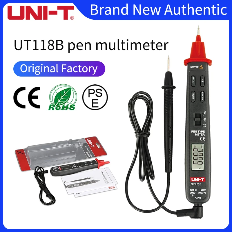 UNI-T Pen Type Digital Multimeter 3000 Counts UT118B AC DC Voltage Detector Resistance Capacitance Meter Tester
UNI-T Pen Type Digital Multimeter 3000 Counts UT118B AC DC Voltage Detector Resistance Capacitance Meter Tester