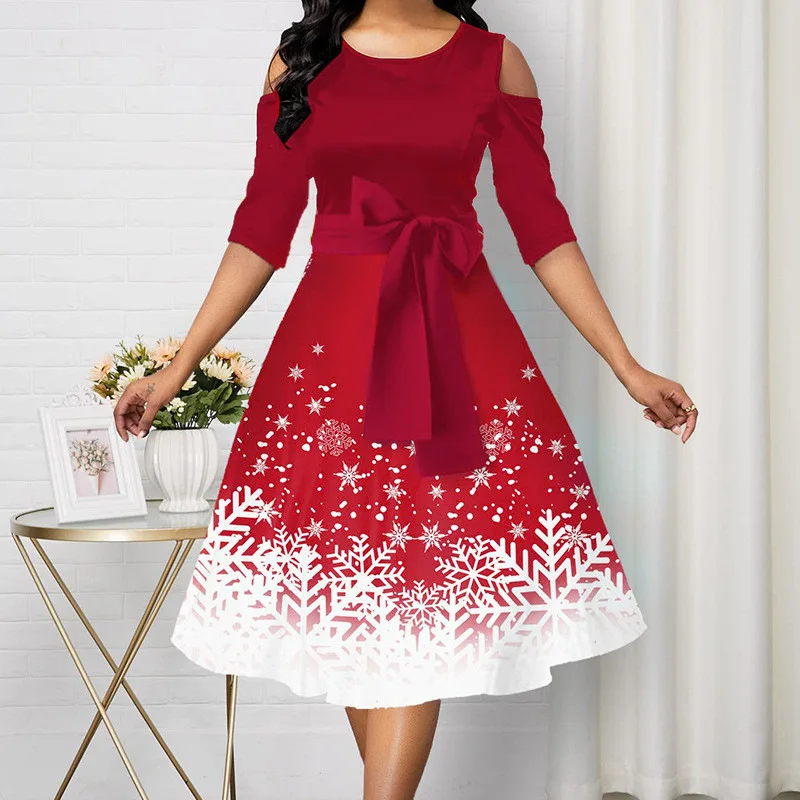 Round Neck Off-the-shoulder A-line Skirt Contrast Color High Waist Large Swing Skirt Snowflake Female Skirt Christmas Dress
Round Neck Off-the-shoulder A-line Skirt Contrast Color High Waist Large Swing Skirt Snowflake Female Skirt Christmas Dress