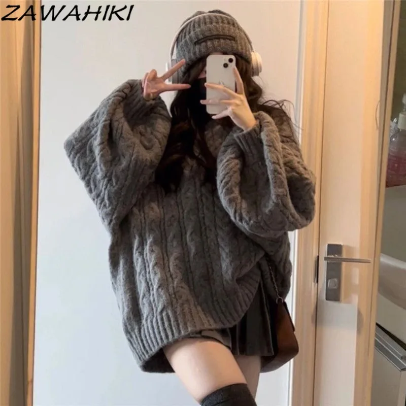 Осенне-зимний свободный однотонный простой вязаный пуловер zawhiki в Корейском стиле с V-образным вырезом, повседневный Универсальный милый женский свитер в стиле преппи
Осенне-зимний свободный однотонный простой вязаный пуловер zawhiki в Корейском стиле с V-образным вырезом, повседневный Универсальный милый женский свитер в стиле преппи